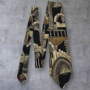 Stafford Silk Tie Architectural Print Made USA 3.75" Wide Vintage Style